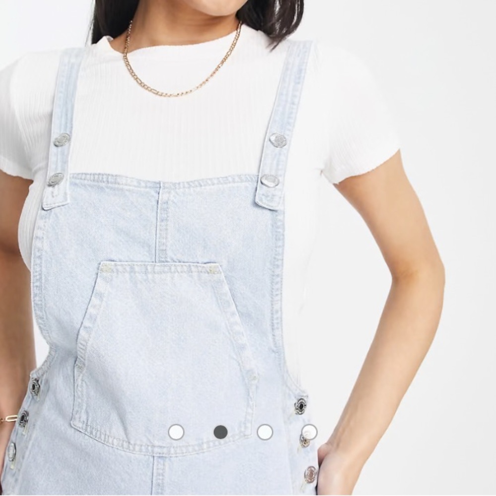 asos Stradivarius cropped wide leg denim dungarees light Blue Denim Overalls - Picture 4 of 16